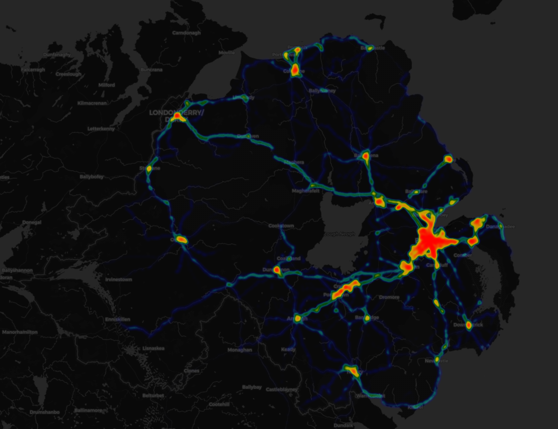Visualising the N.I. bus network: you wait for ages, and 3,743 show up at once